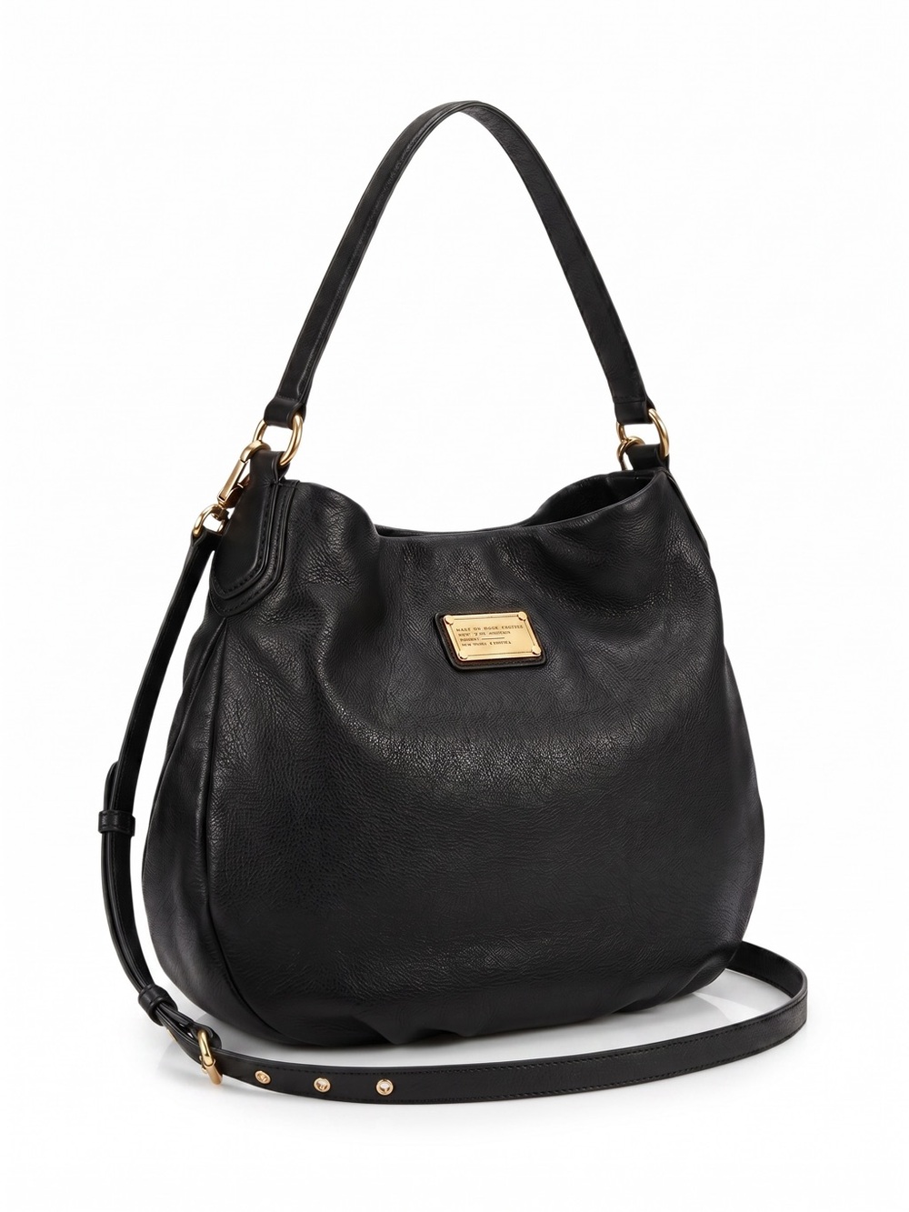 Marc by Marc Jacobs Black Leather Hobo Shoulder Crossbody Bag Gold Hardware
